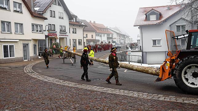 Schlag 15 Uhr: Setzte sich der Tross zum Aufstellen des Narrenbaumes in Bewegung.