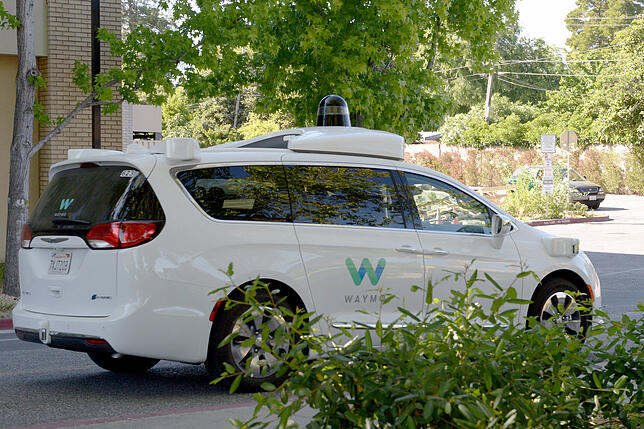 Ein von der Google-Schwesterfirma Waymo zum selbst fahrenden Auto umgebauter Minivan des Modells Chrysler Pacifica.