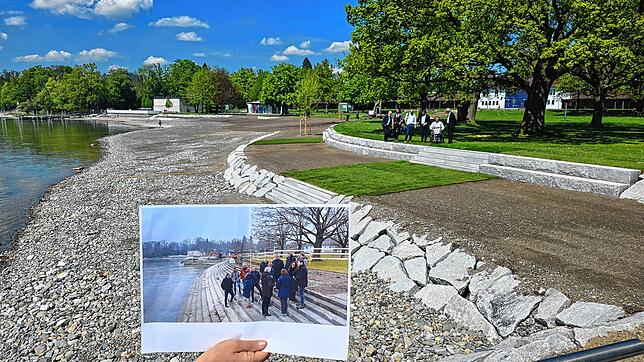 Vor und nach der Umgestaltung: Das Strandbad Friedrichshafen wird am 17. Mai zum Start der Freibadsaison eröffnet.
