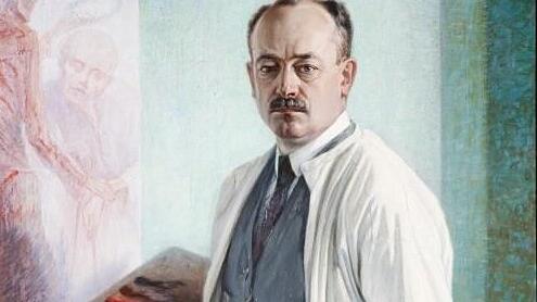 Dieses Selbstporträt entstand 1929. Der Künstler zeigt sich dabei an der Arbeit an einem Bild mit dem Titel &bdquo;Der Weg, den wir alle ...