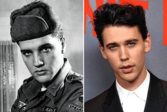 Elvis Presley, US-amerikanische Rock·n·Roll-Legende (l, aufgenommen am 20.01.1960 als Soldat in Friedberg/Deutschland), und Austin ...