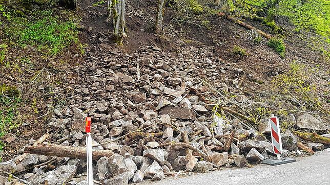 Einiges an Gestein kam am Samstag, 29. April an der Landesstraße 157 runter. Seither ist die Straße gesperrt.