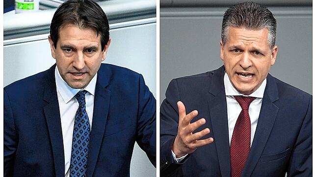 Die CDU-Politiker Andreas Jung (links) und Thorsten Frei fordern einen grundlegend neuen Anlauf beim umstrittenen Heizungsgesetz.
