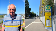 Der Überlinger Bernhard Schäuble (links) kritisiert die Busverbindung von der Überlinger Therme (rechts) hoch zum Helios-Spital.