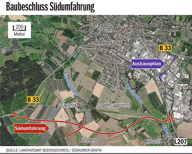 Auf etwas mehr als drei Kilometern Länge soll die Südumfahrung Markdorf den Transitverkehr aus der B-33-Ortsdurchfahrt heraushalten. Mit ...