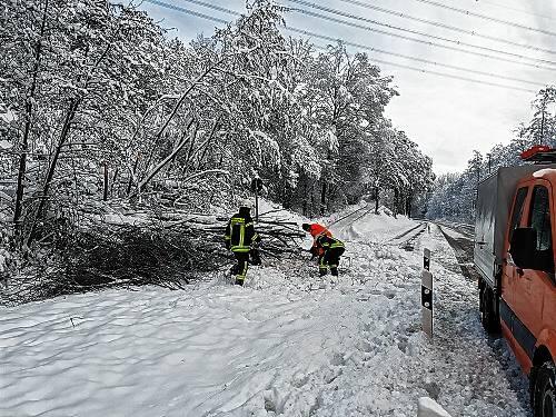 Die Feuerwehr von Orsingen-Nenzingen bei einem der Einsätze wegen umgestürzter Bäume.