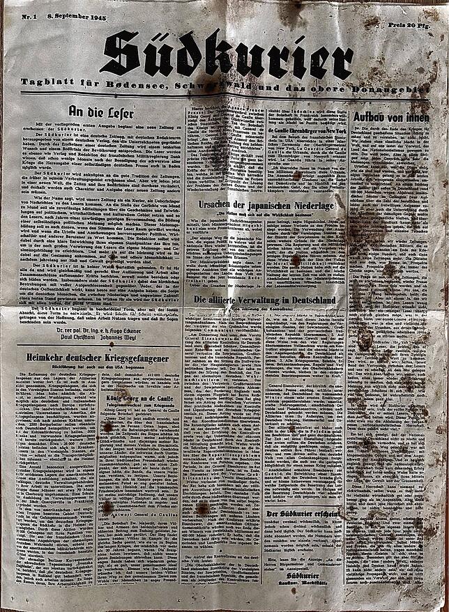 Diese originale Erstausgabe des SÜDKURIER hat Ulrike Vogt in einer Kartoffelkiste gefunden. Die Zeitung wurde unabsichtlich über drei ...