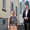 Sarah Hofmann, die für das Bürgerbudget zuständig ist, und OB Simon Gröger vor dem Friedrich-Werber-Haus. Hier sollen Bürger am ...