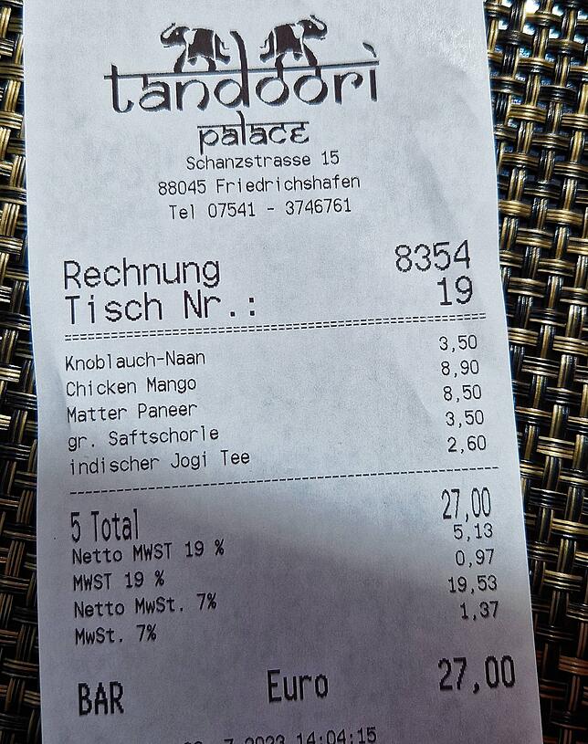Am Ende kommen wir zu zweit auf 27 Euro.