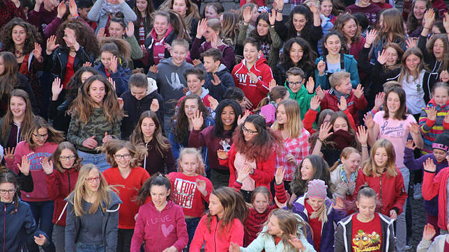 Der Tanz-Flashmob der Sigmaringer Liebfrauenschule im Eingangsbereich des Lize zeichnete ein eindrucksvolles Bild von der ...