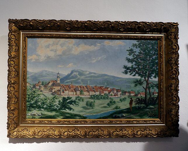 Blick auf Tiengen: Im Heimatmuseum hängen etliche Gemälde, die das alte Tiengen zeigen, dieses hier stammt von dem Tiengener Apotheker, ...