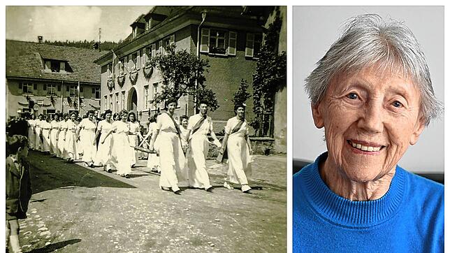 Als Festjungfern waren Gurtweils junge Frauen auch beim Bezirksmusikfest 1952 eingebunden. Mittig in der vorderen Reihe ist auch ...