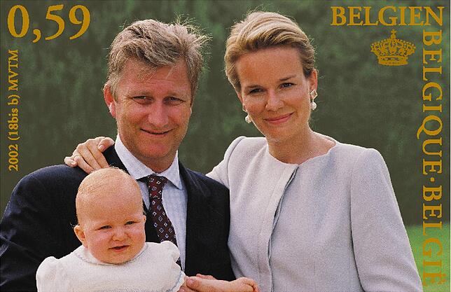 2002 kamen Kronprinz Philippe, seine Frau Mathilde und Prinzessin Elisabeth auf eine Briefmarke der belgischen Post.