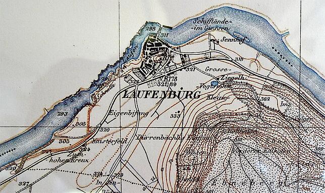 Die Siegfriedkarte von 1870 war der Vorläufer der heutigen amtlichen Landeskarte der Schweiz im Maßstab 1:25.000, die damals am Rhein ...