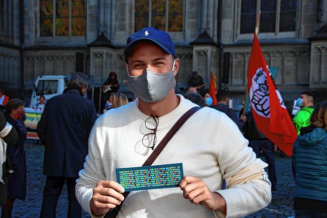 Vincent Fietzek von der Konstanzer Jungen Union: &bdquo;Es ist wichtig zu zeigen, dass wir mehr sind als die Querdenker. Gesicht zeigen ...
