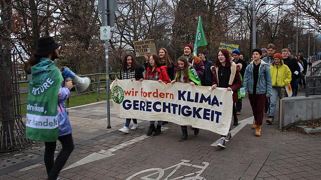 Sie machen auf Umweltthemen in Friedrichshafen aufmerksam: Vertreter der Fridays for Future Bewegung bei einer Demonstration im Januar.