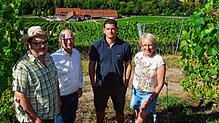 Die Reben des Engelhof sind in die Höhe gewachsen. Heute leiten Kellermeister Alexander Schira, Georg Netzhammer, Winzermeister Adrian ...