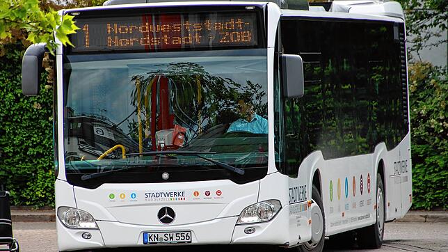 Ein Bus der Linie 1 am Radolfzeller Bahnhof. Am Pfingstwochenende fielen zwei der Busse abends aus.