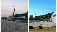 1995 links und 2022: Das Ende eines Stücks Industriegeschichte: Anstelle des Chemiewerks Lonza steht heute zwischen Waldshut und Tiengen ...
