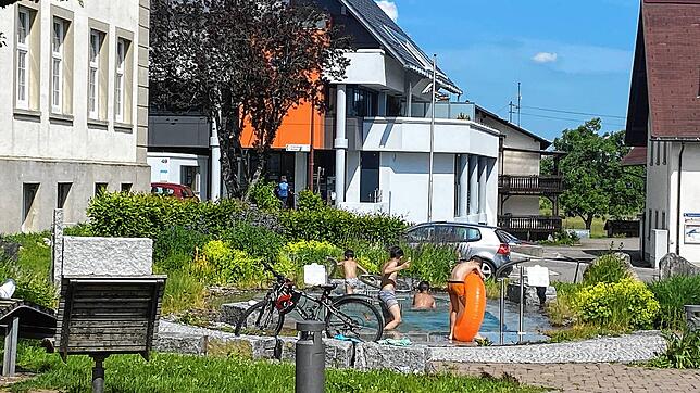 Kinder nutzen das Wassertretbecken als Schwimmbad.