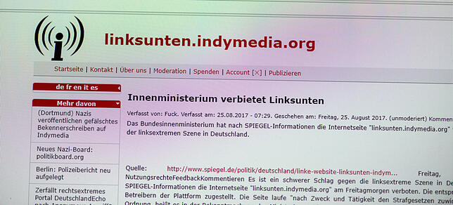 Die Aufnahme zeigt die Internetseite «linksunten.indymedia.org» am 25. August 2017 in Freiburg (Baden-Württemberg). Sieben Wochen nach ...