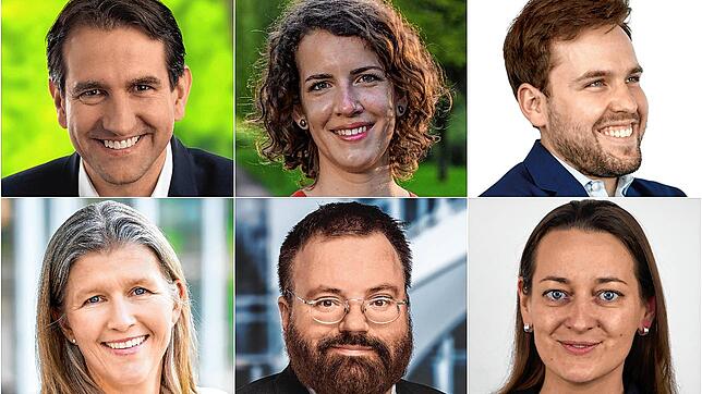 Die Kandidaten für den Wahlkreis Konstanz (von links oben): Andreas Jung (CDU), Lina Seitzl (SPD), Sebastian Lederer (Grüne), ...