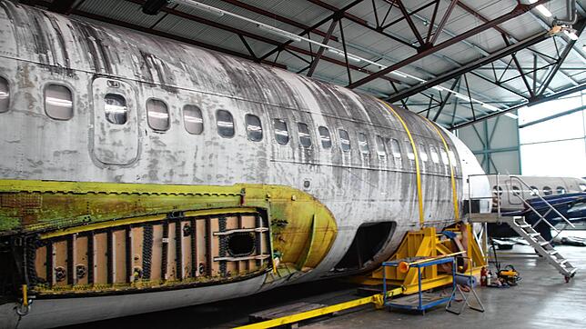 Details der Landshut, die schon seit drei Jahren in einem Hangar in der Stadt Friedrichshafen steht.