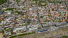 Die Singener Innenstadt von oben. Die Stadt will nach der Sanierung der östlichen Innenstadt bald die westliche Innenstadt erneuern.
