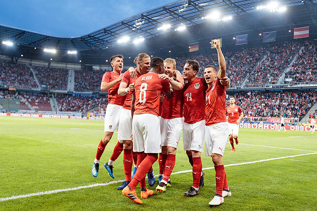 02.06.2018, Österreich, Klagenfurt: Fußball: Länderspiele, Österreich – Deutschland im Wörthersee Stadion. Österreich feiert das 1:1 ...