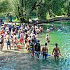 Beliebt ist das grenzüberschreitende Rheinschwimmen im Sommer – hier ein Archivbild aus Rheinfelden. Doch die Gefahren des Flusses ...