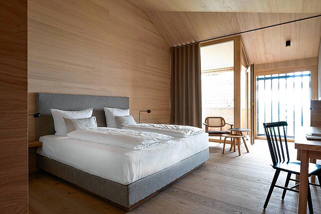 Musterzimmer fürs „Seegut Zeppelin“. 62 Doppelzimmer stehen hier zur Verfügung.