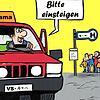 Das kommt davon, wenn die Fahrpläne den Eltern nicht passen: Dann fährt wieder das Mama-Taxi, meint Karikaturist Richard Schöb zu dem Thema.