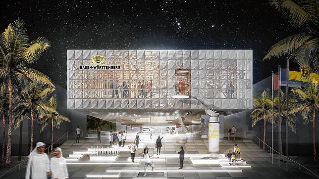 Eine Computergrafik zeigt einen Plan für den Baden-Württemberg Pavillon für die Weltausstellung Expo in Dubai aus dem Jahr 2019. Der ...