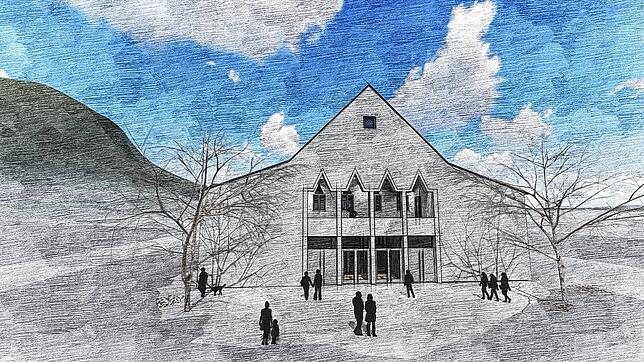 Animation der Fassade des Scheffelhallen-Neubaus: Zumindest äußerlich soll sie der im November 2020 abgebrannten alten Scheffelhalle ...