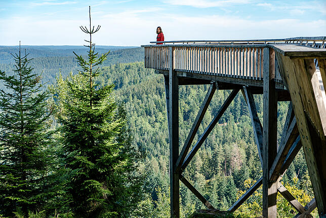 Was für ein Ausblick: Hauptkommissarin Maris Bächle (Jessica Schwarz) steht auf einer Plattform im Schwarzwald.