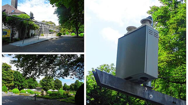 Auf den ersten Blick keine besondere Erscheinung: Die Luftqualitäts-Monitoring-Box. Groß im Bild rechts. Und klein auf dem linken Bild ...