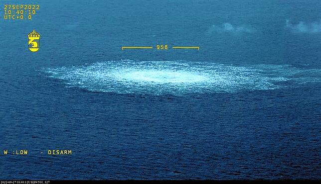 Das Nord Stream 1-Gasleck in der Ostsee, fotografiert aus einem Flugzeug der schwedischen Küstenwache.