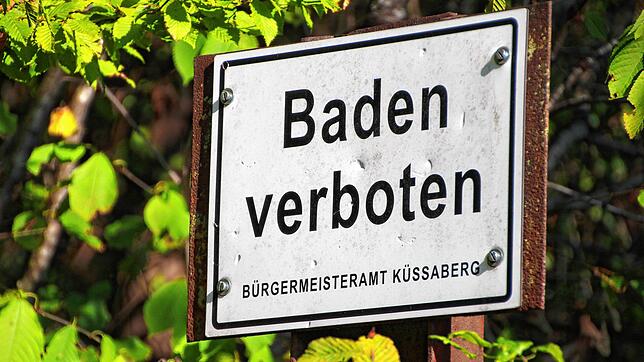 Das Baden am Ettikoner Lauffen ist offiziell verboten. Das Schild steht allerdings nicht direkt am Rhein, sondern etwas abseits.