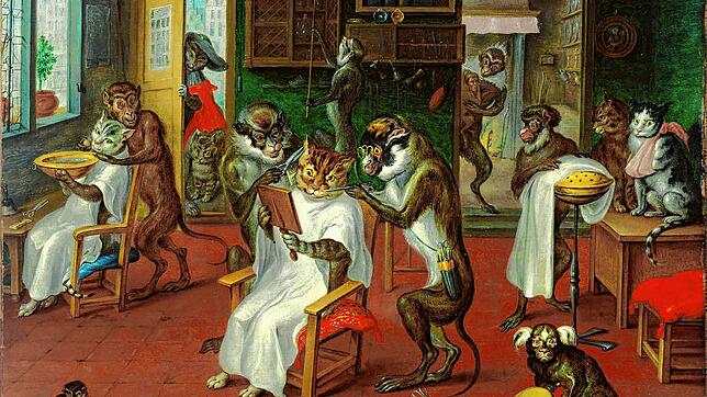Abraham Teniers (1629&ndash;1670): Friseursalon mit Affen und Katzen.