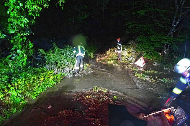 Mitten in der Nacht: Die Einsatzkräfte der Feuerwehr Moos machten im Juli auf dem Schienerberg nach einem Unwetter und heftigem ...