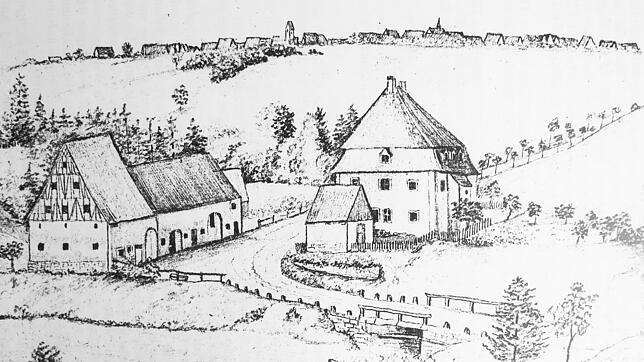 Das Alte Posthaus bei Unadingen im Jahr 1893 mit dem nicht mehr vorhandenen Ökonomiegebäude.