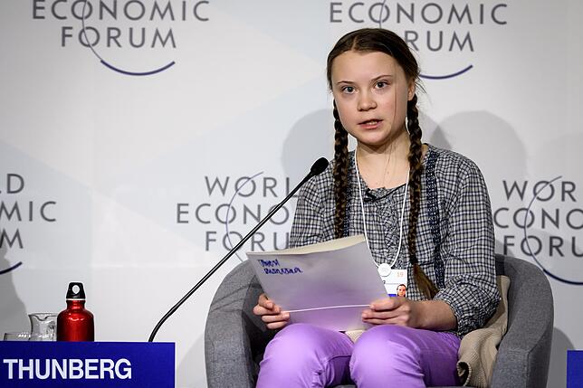 &bdquo;Ich will, dass ihr in Panik geratet&ldquo;: Für Aufsehen sorgte sie, als sie beim Weltwirtschaftsforum in Davos vor Politikern ...
