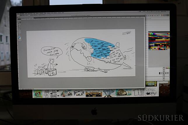 Digital: Manche Karikaturen koloriert der Illustrator am Computer.