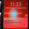 Eine Mitteilung der Notfall-Informations- und Nachrichten-App &bdquo;Nina&ldquo; des Bundesamts für Bevölkerungsschutz und ...