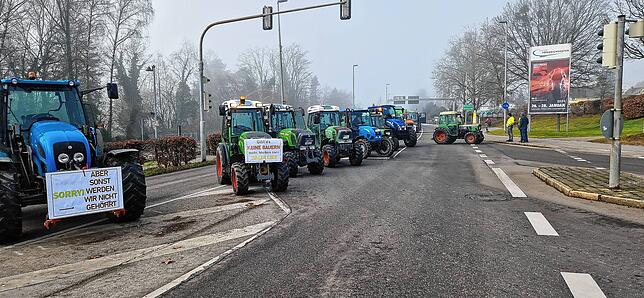 Landwirte protestieren vor dem Landratsamt.