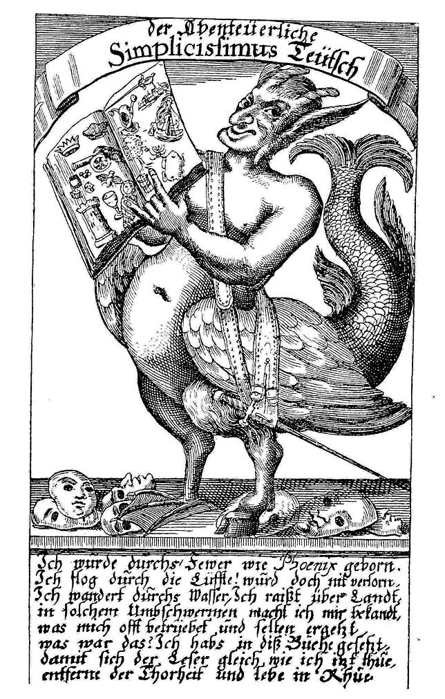 Das Originaltitelblatt des Romans „Der abenteuerliche Simplicissimus Teutsch“. Erschienen ist das Werk 1668.