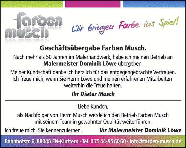 Bild 1: Schaufenster: Farben Musch in neuen Händen