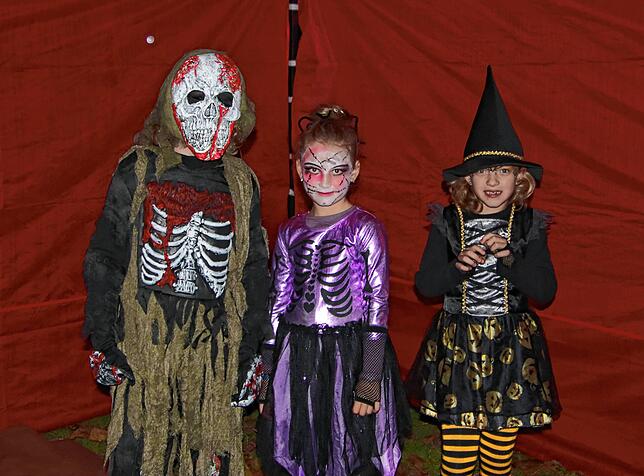 Die Geschwister Moritz, Anne und Emma (von links) hatten im Internet von der Halloweenlake-Veranstaltung gelesen und direkt ihre Kostüme ...