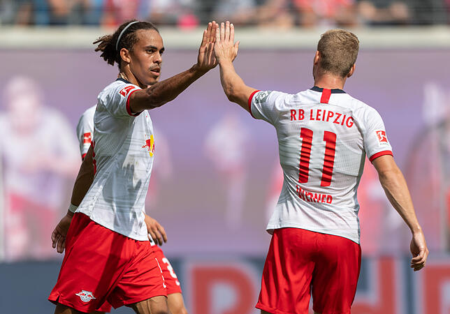 Yussuf Poulsen (l) und Timo Werner