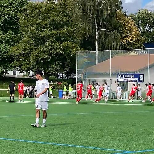 68. Min Villingens Abwehr ist nach einem Eckball ganz von der Rolle und Pfullendorfs Jan Babic trifft nur den Pfosten